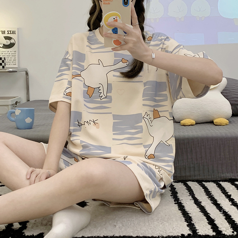 Foreign Trade Cross-Border Wholesale 2023 New Pajamas Women Summer Thin Short-Sleeved Cute Outdoor Home Wear Milk Hu Hu