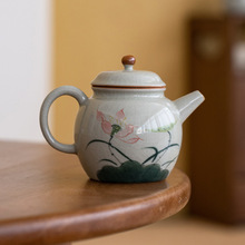 手绘冰裂釉荷花小茶壶釉下彩陶瓷中式家用简约功夫茶具泡茶壶单壶