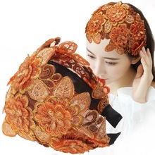韩国宽边蕾丝遮白发发卡发箍网红发饰民族风发带头饰刺绣花朵头箍