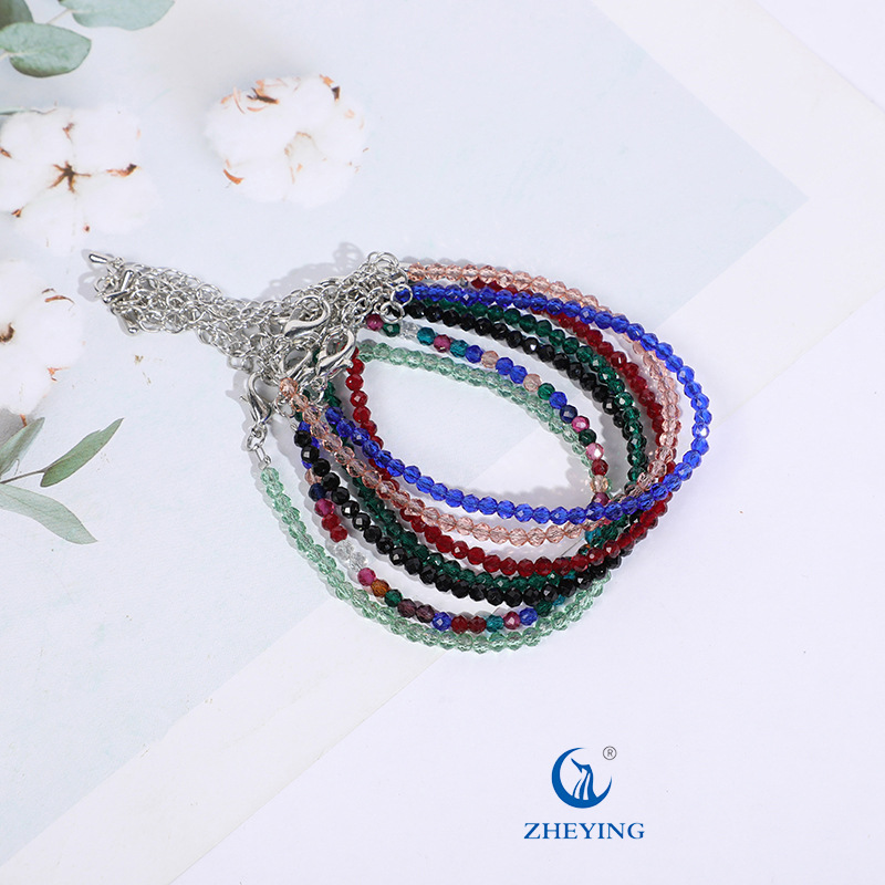 跨境饰品尖晶石手链小清新串珠手串彩色近天然石切面圆珠手串