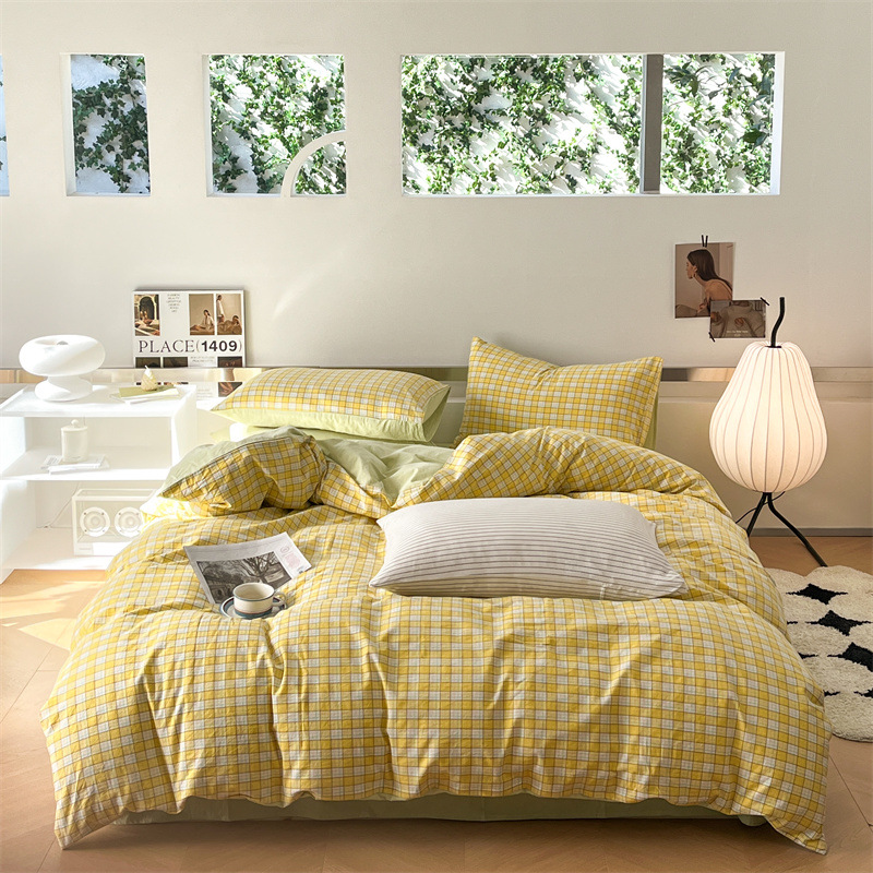 全棉色织水洗棉四件套学生三件套宿舍公寓员工床上用品厂家批发