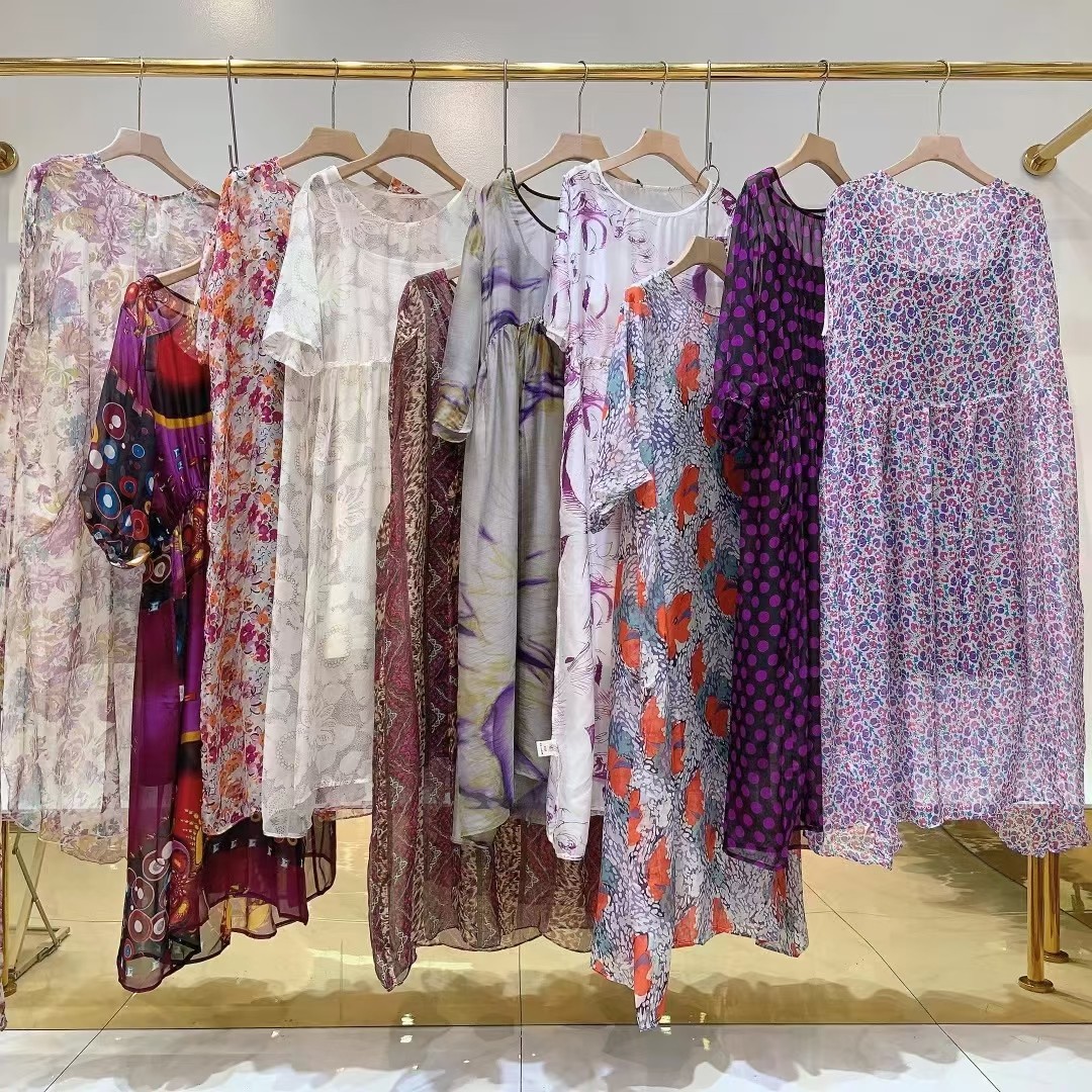 芳语美22夏装真丝桑蚕丝连衣裙 卡米兰品牌折扣女装尾货批发 淘宝