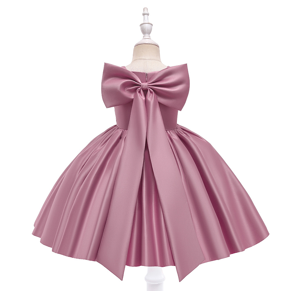 女童礼服儿童连衣裙裙韩版大蝴蝶结缎面中童女孩六一主持表演礼服