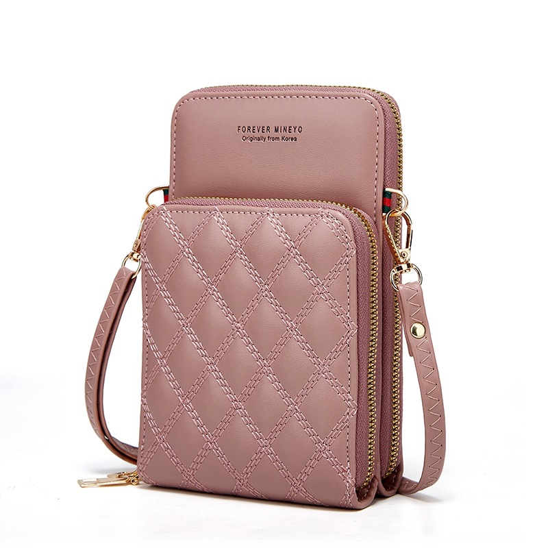 New Embroidered Mobile Phone Bag Shoulder Crossbody Women's Large-Capacity Coin Purse Coin Bag Fashion Rhombus Card Bag H166