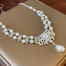 巴洛克镶钻珍珠花纹水滴项链法式宫廷风轻奢小众气质高级感项饰女