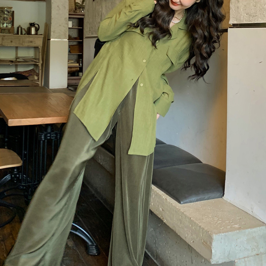 芥末绿上衣女衬衫