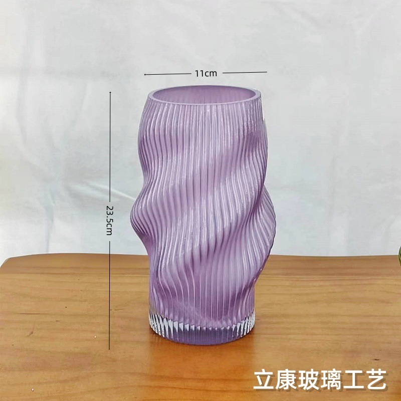 Light Luxury New Pattern Vertical Bar Colored Glass Vase Water-Raising Flowers Rose Home Hotel Dining Table Flower Arrangement Decoration