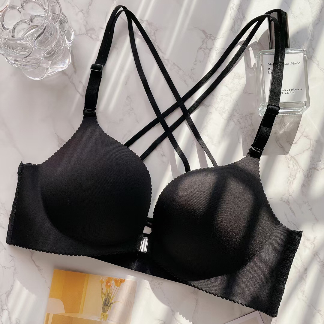 新品光面无痕聚拢前扣美背文胸小胸聚拢调整型百搭无钢圈文胸批发