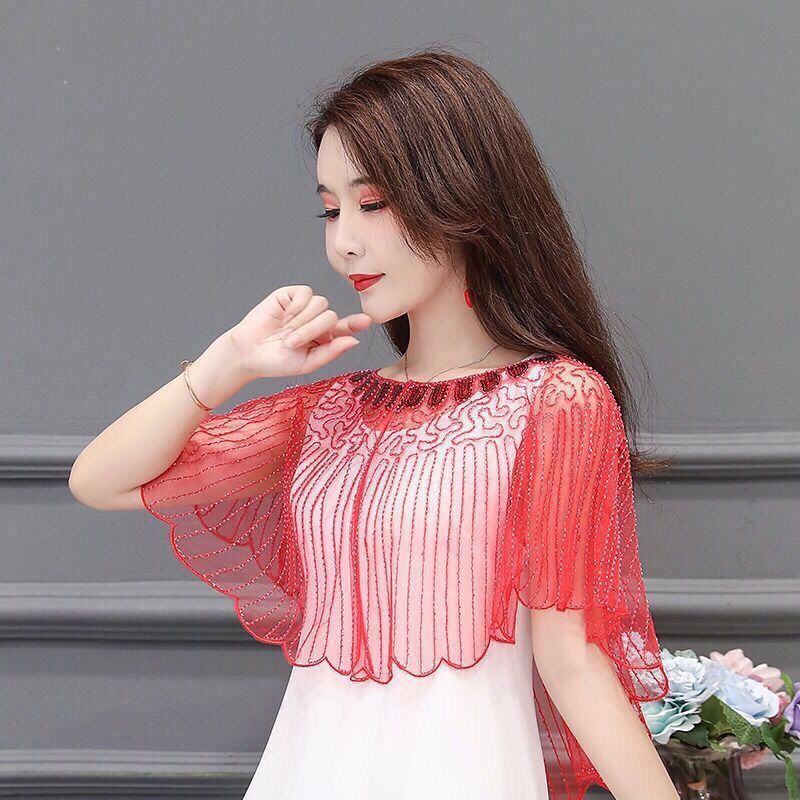 云肩司腾披肩夏新款女防晒衣亮片外搭薄款百搭小坎肩钉珠酒会礼服