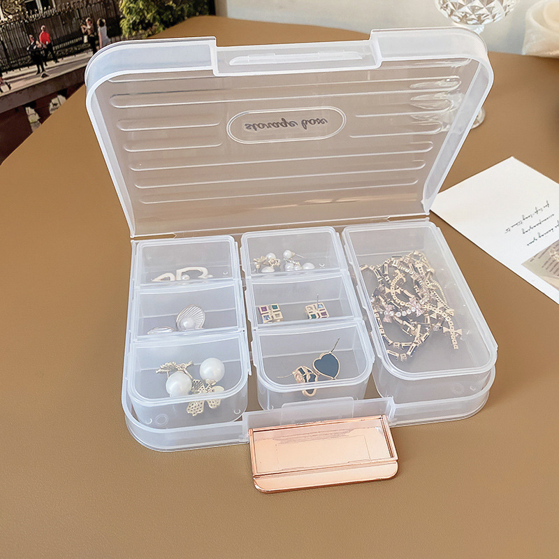 Transparent Jewelry Box Dustproof Earrings Necklace Multi-Grid Storage Box Bracelet Ring Exquisite Ornament Sealed Box Wholesale