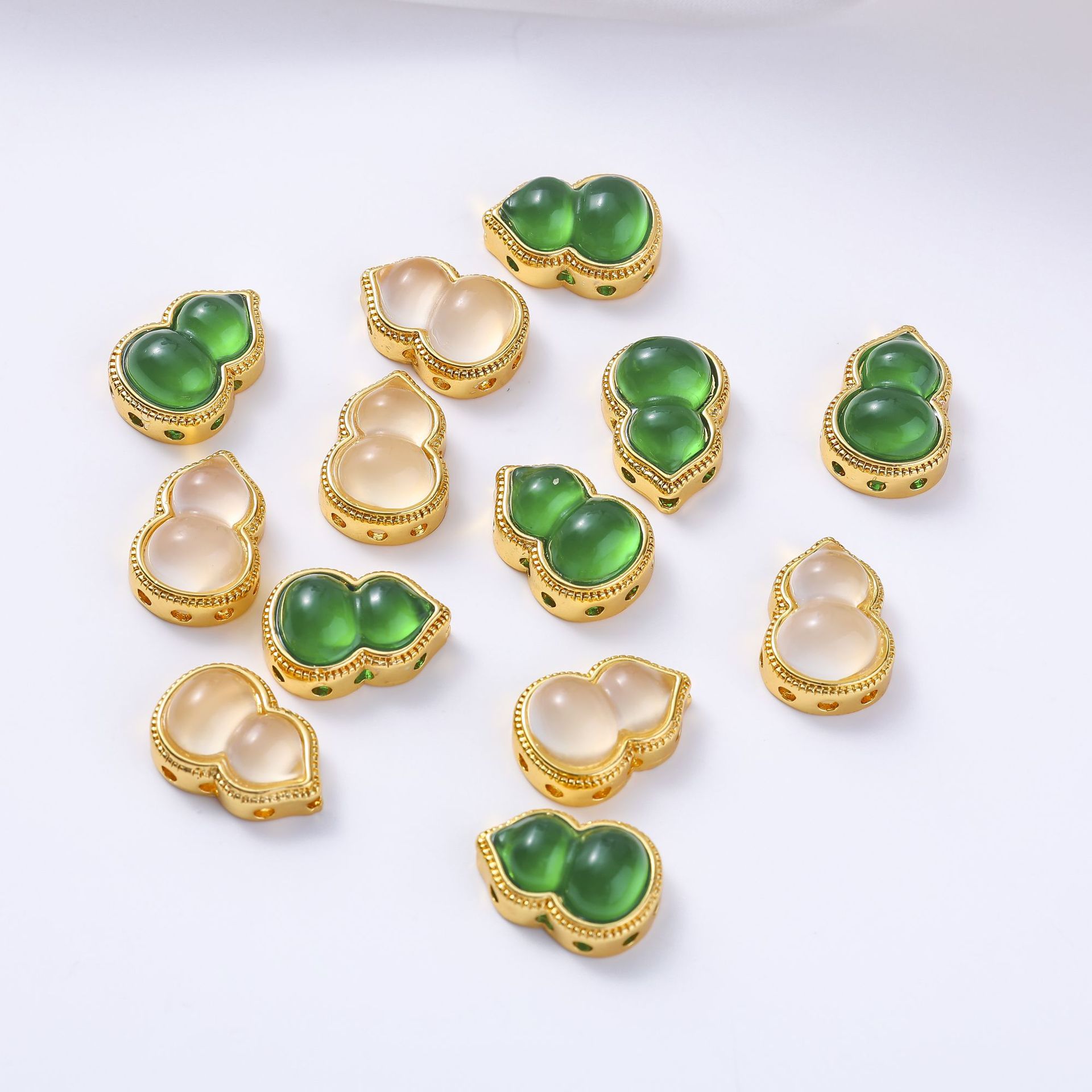 高透葫芦隔珠镶玉髓镀18K金diy手链项链耳饰配件镂空多通背云配件