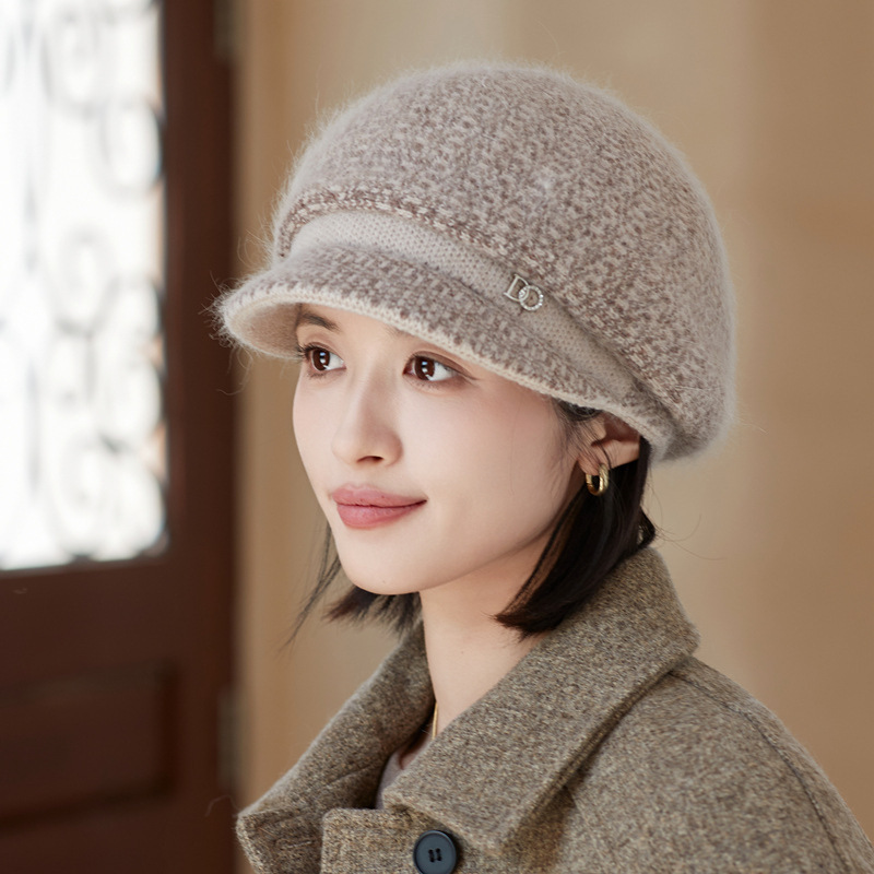 秋冬帽子女新款英伦优雅妈妈鸭舌帽时尚百搭加厚保暖毛线贝雷帽