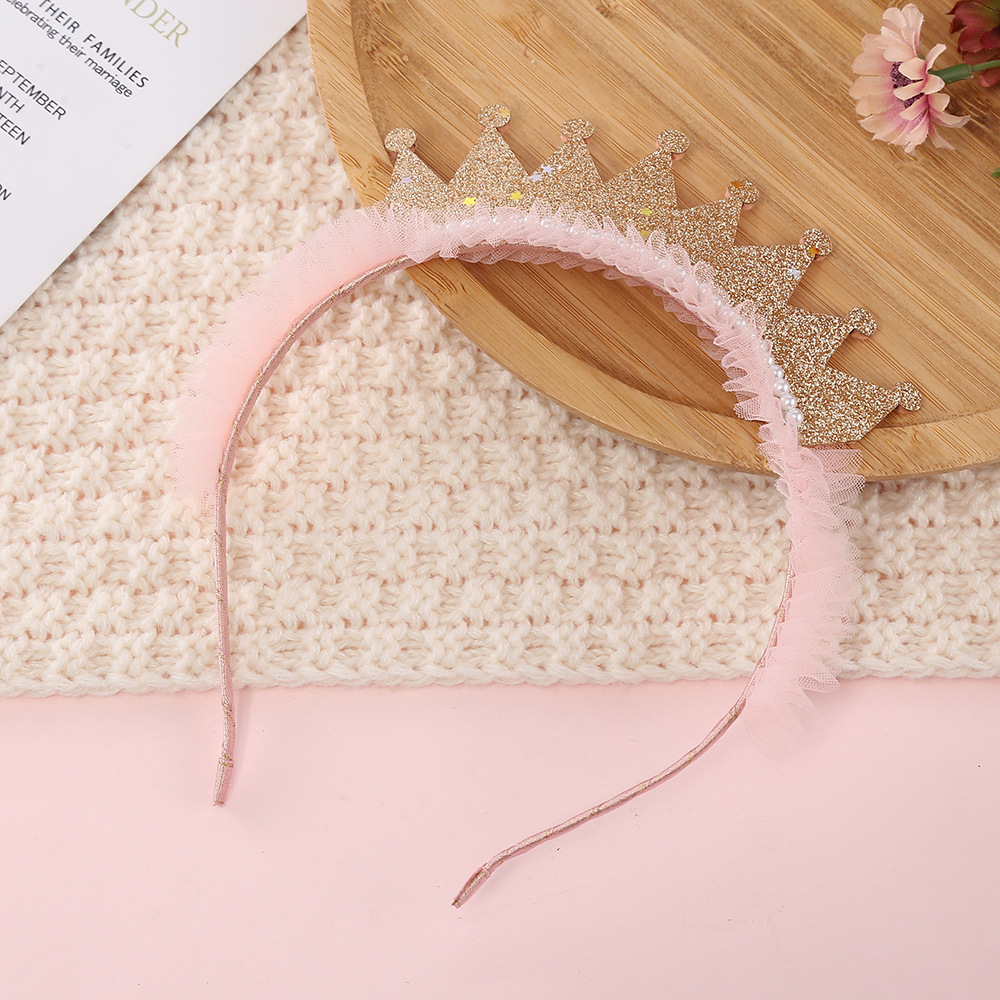 2023 New Colorful White Yarn Headband Cute Crown Princess Hair Accessories Children's Birthday Celebration Headband Wholesale