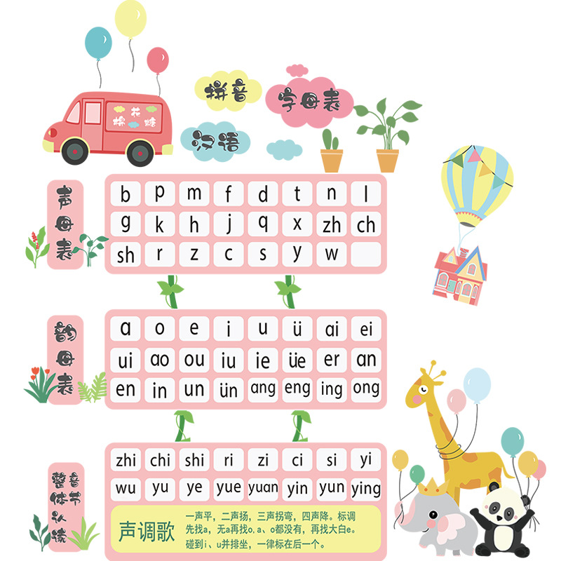 汉语拼音字母表墙贴一年级小学生教室布置装饰贴纸自粘卡通墙贴画