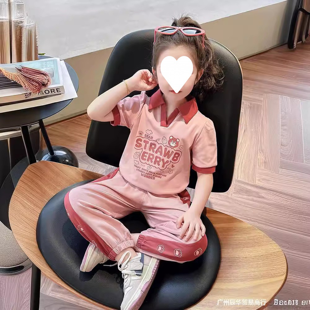 女童夏装短袖运动套装2024新款儿童polo衫时髦两件套宝宝夏季衣服