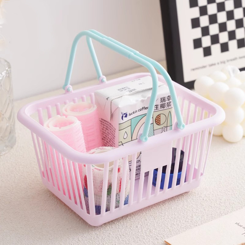 Macaron Color Portable Storage Basket Girl Heart Stickers Stationery Sundries Ornament Storage Basket Desktop Storage Basket