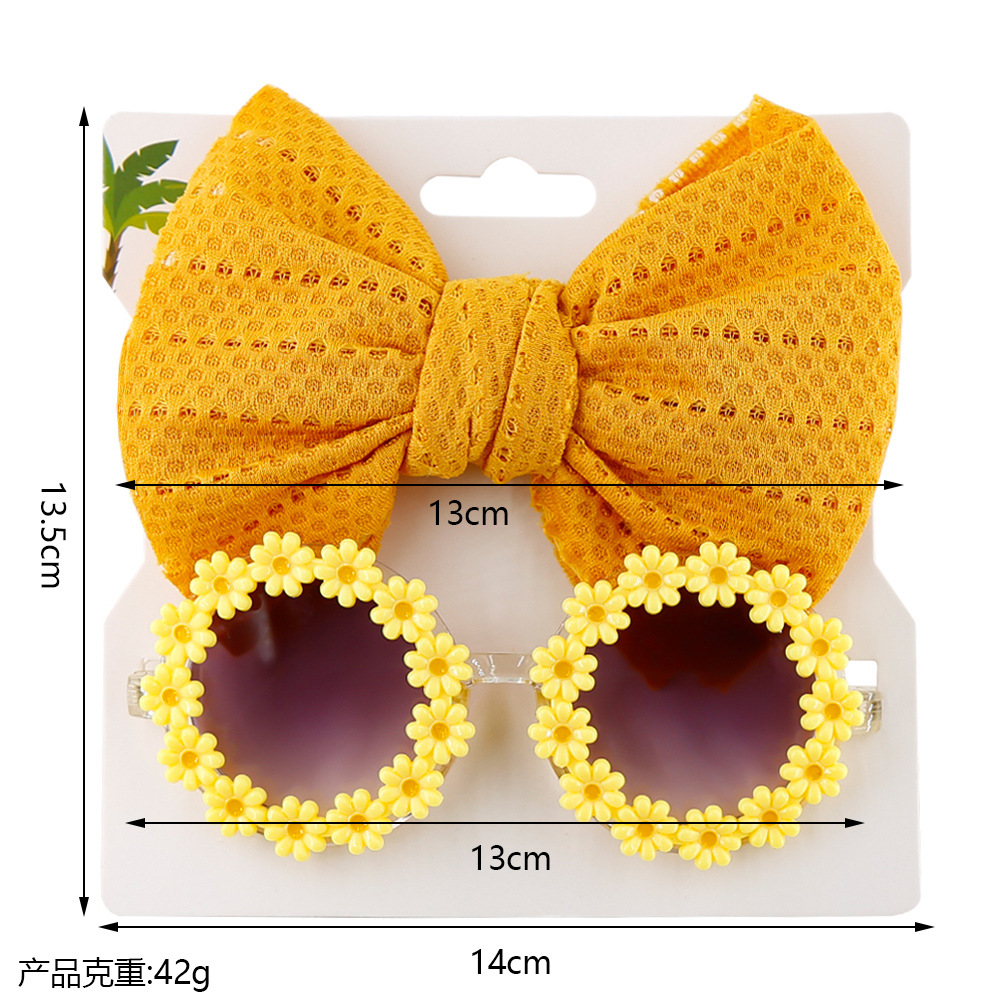 Children's Sunglasses Headband Set Baby Daisy Cartoon Toy Sunflower Sunshade Glasses Solid Color Hollow Hair Band