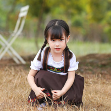 巴格利亚传统民族服饰 儿童cosplay啤酒装花纹刺绣咖啡色吊带长裙