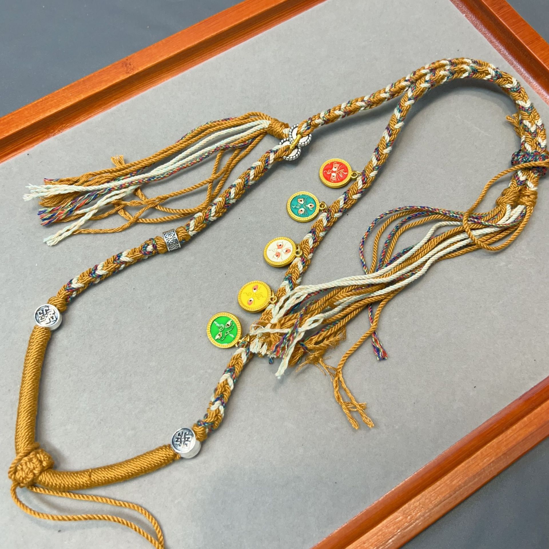 纯手工编织藏式棉绳项链绳搭配五财神小提溜文玩项链绳项链吊坠绳