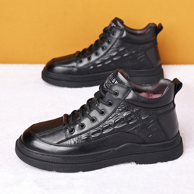 冬季新款头层牛皮羊毛男士棉鞋加绒保暖皮鞋休闲真皮男款爸爸男鞋