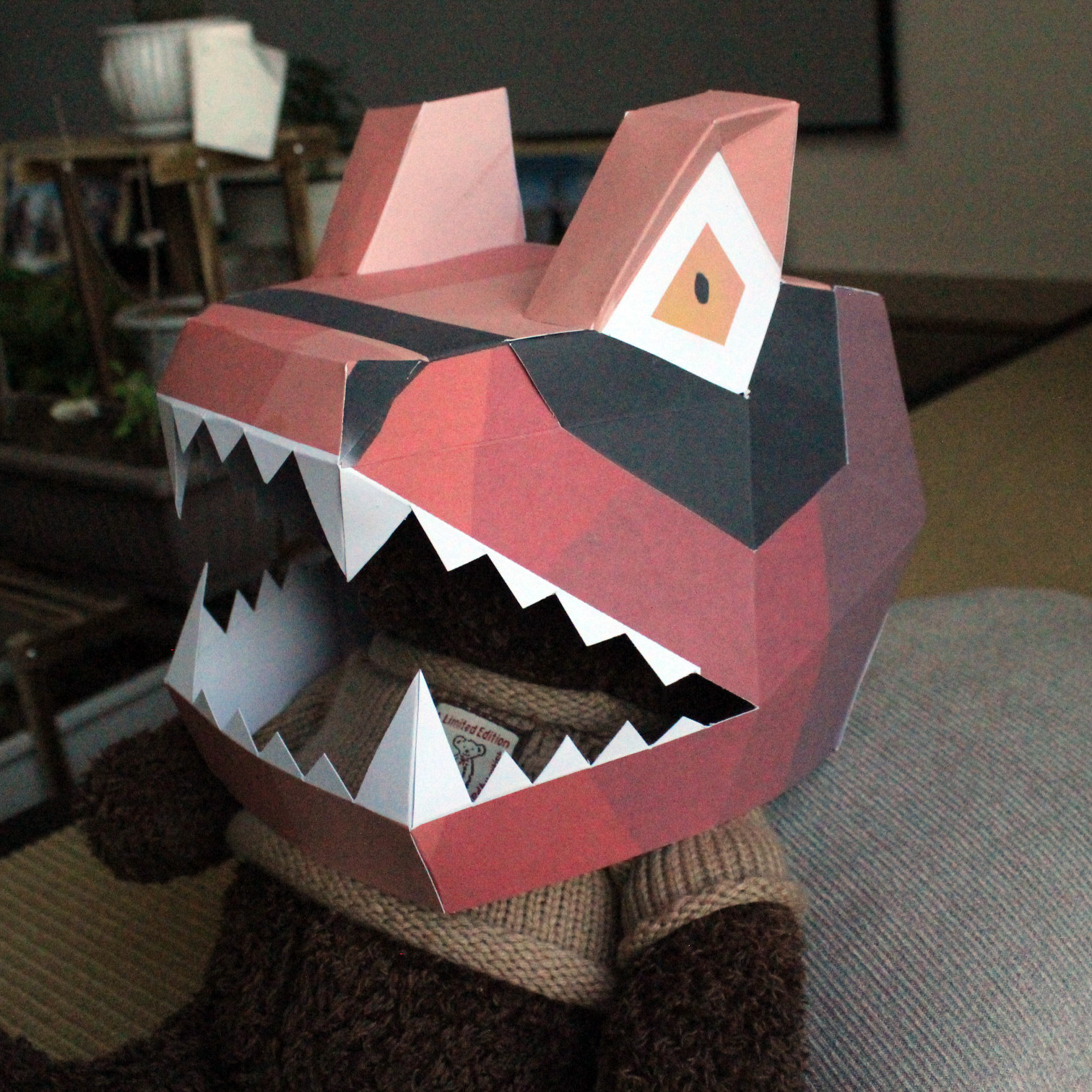 可爱动物卡通小怪兽纸模搞怪儿童面具手工diy儿童狐狸cos道具