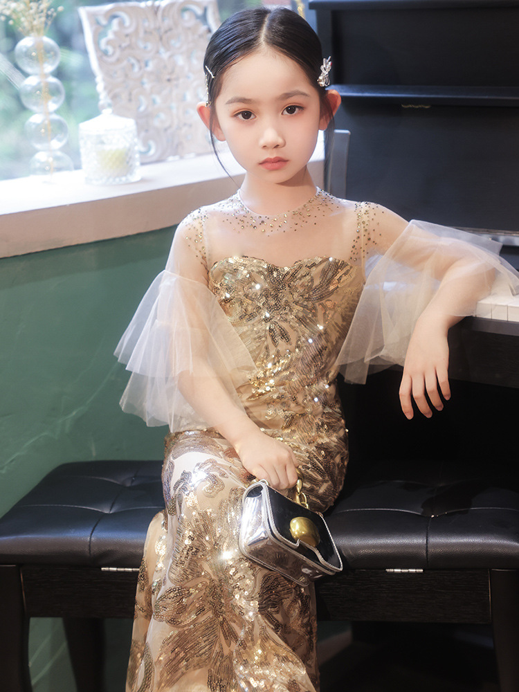 女童晚礼服鱼尾生日儿童小主持人模特走秀时装钢琴演奏演出服夏季