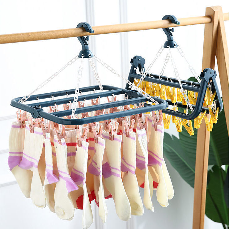 Adult Windproof Clothes Hanger Plastic 32 Clip Hanger Children Socks Rack Baby Household Multi-Functional Folding Drying