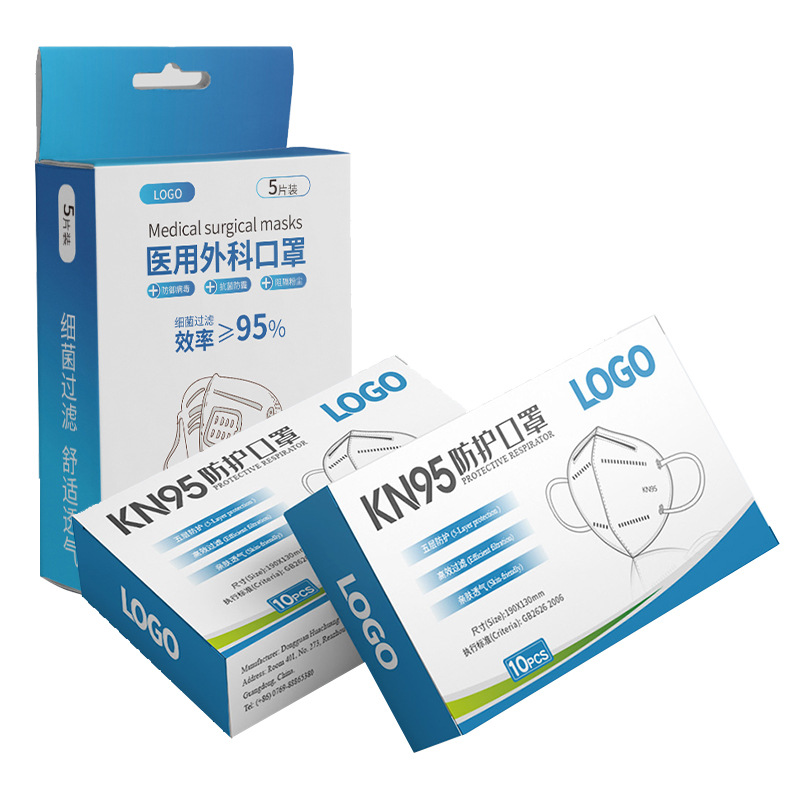 一次性口罩包装盒定制中英文医用外科kn95彩盒定做挂钩白卡纸盒