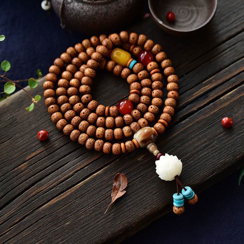 梵尘 星月菩提子佛珠项链 老陈籽108文玩手串 创意设计款男女挂饰