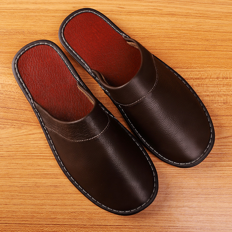 春秋牛筋底真牛皮拖鞋男士家用情侣居家拖鞋女款室内包头拖鞋