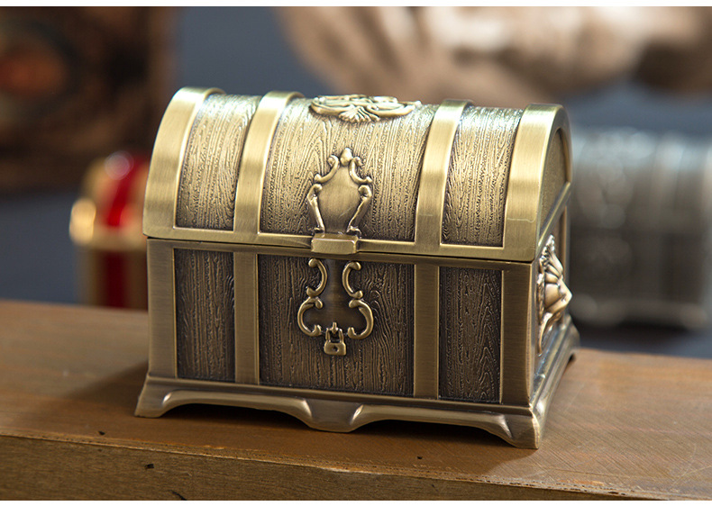 欧式家居摄影拍摄道具精美锡色海盗百宝箱中号首饰盒 结婚礼物