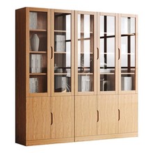 全实木书柜北欧带玻璃门现代北欧橡木落地办公室文件柜子书架家用