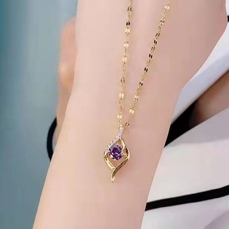 Tik Tok New Devil's Eye Purple Pendant Necklace Female Ins Light Luxury Minority Design Sense Online Influencer Clavicle Chain