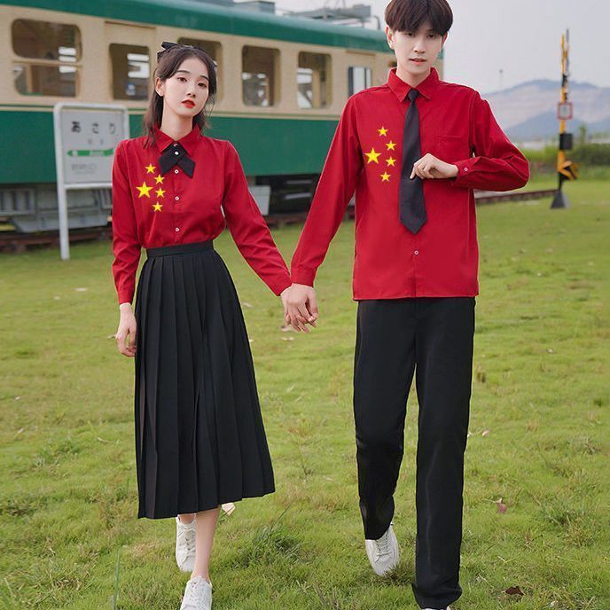 学院风班服套装中小学生秋季高中生诗朗诵红色合唱服表演毕业校服