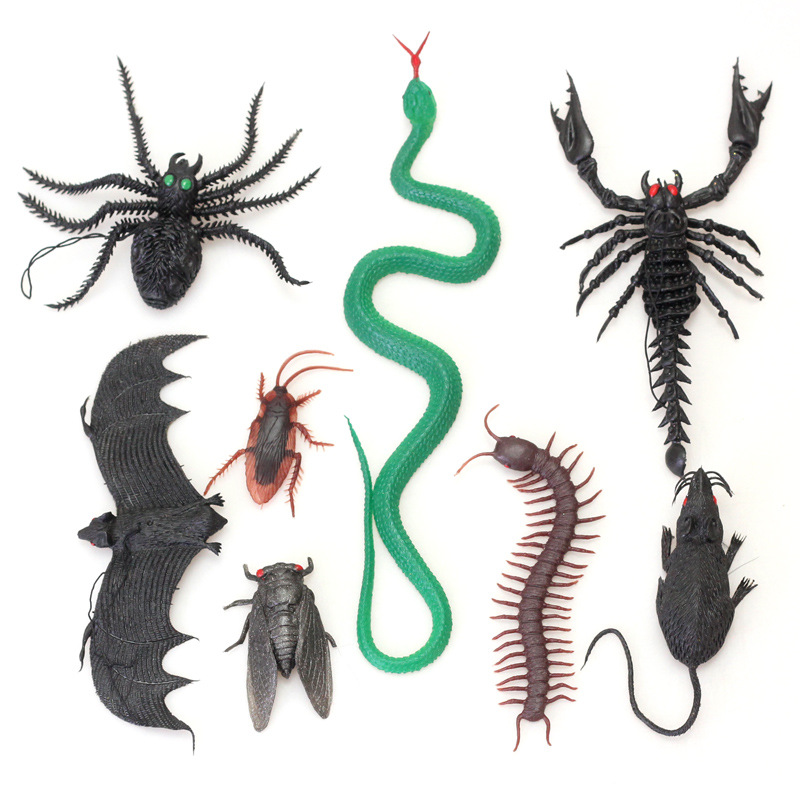 整人吓人玩具仿真蜘蛛假小蛇蝙蝠蟑螂蜈蚣蝎子老鼠蝉软胶朔胶道具