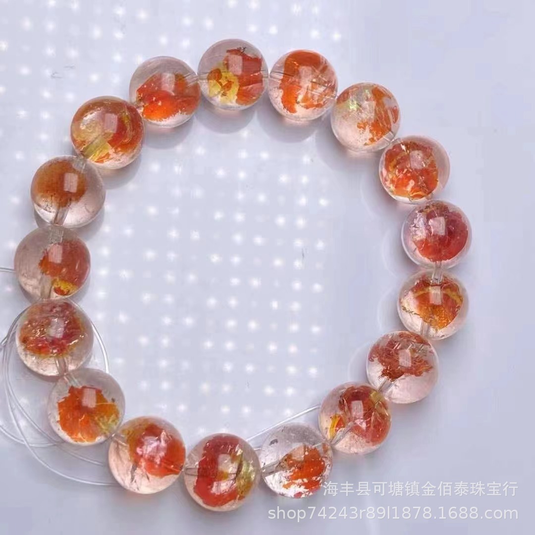 天然锦鲤胶花圆珠手链好运男女胶花水晶串高品质锦鲤胶花散珠配饰-阿