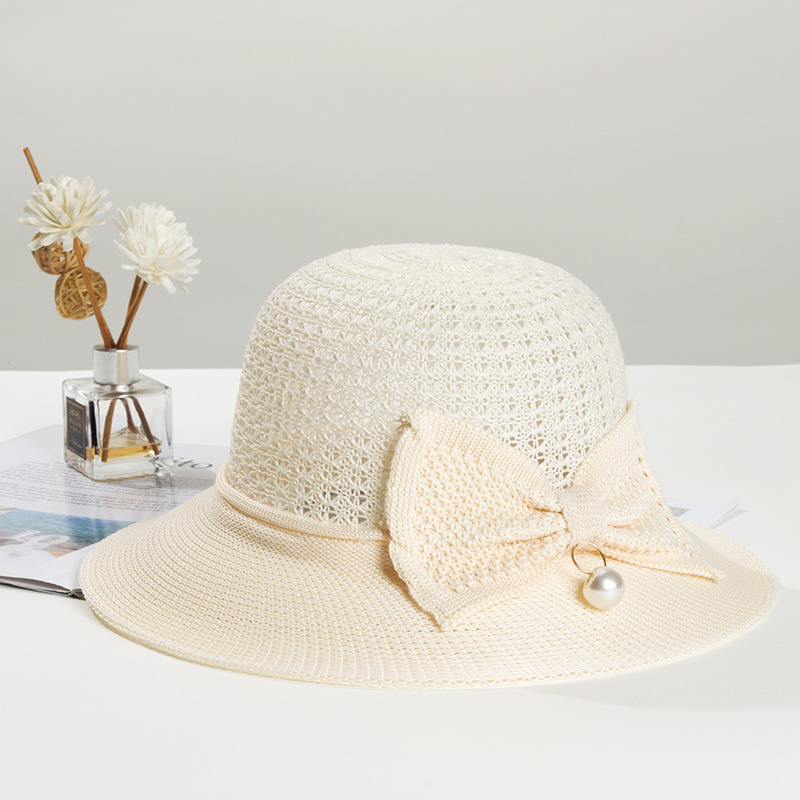 Summer Women's Breathable Foldable Pearl Bow Sun Protection Sun Hat 2022 New Sun Hat for Women