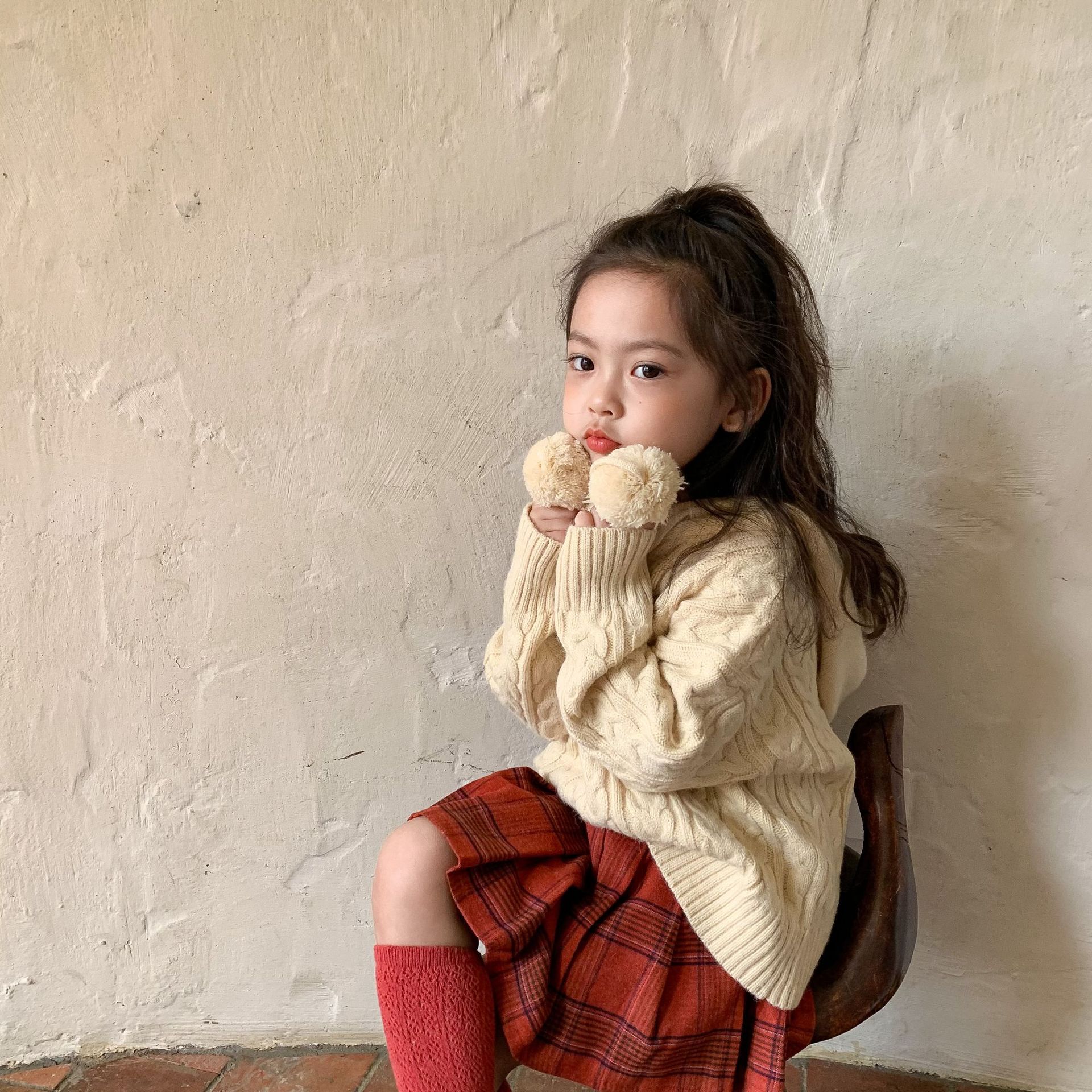 2021秋冬新款女童复古粗麻花连帽毛衣韩版小女孩套头长袖毛线衣潮