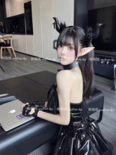 性感魅魔修身亮面连衣裙挂脖绑带短裙恶魔女仆制服万圣节cos服装