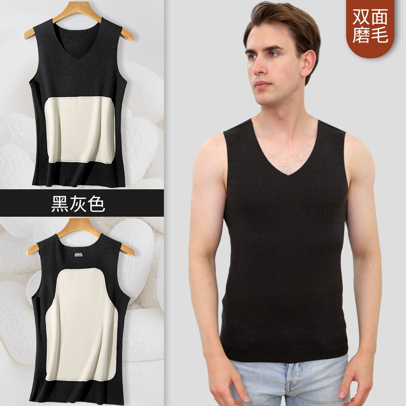 Silk Double-Sided Dralon Thermal Vest Big Pasters Seamless Men Bottoming Velvet Thickened Close-Fitting Autumn and Winter Bellyband