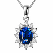 韩版珠宝天然蓝宝石吊坠 镀18k金钻石蛋形钻彩色宝石时尚配饰