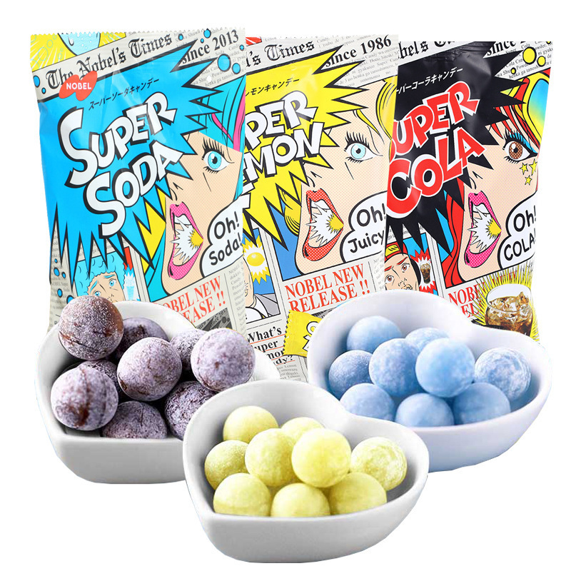 日本进口nobel/诺贝尔网红糖果尖叫爆酸珠柠檬糖超酸可乐硬糖年货