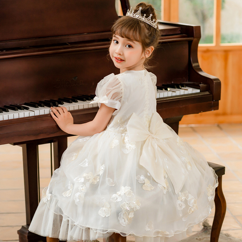 儿童演出服女童走秀礼服白色小花童蓬蓬纱公主裙六一儿童节演出服