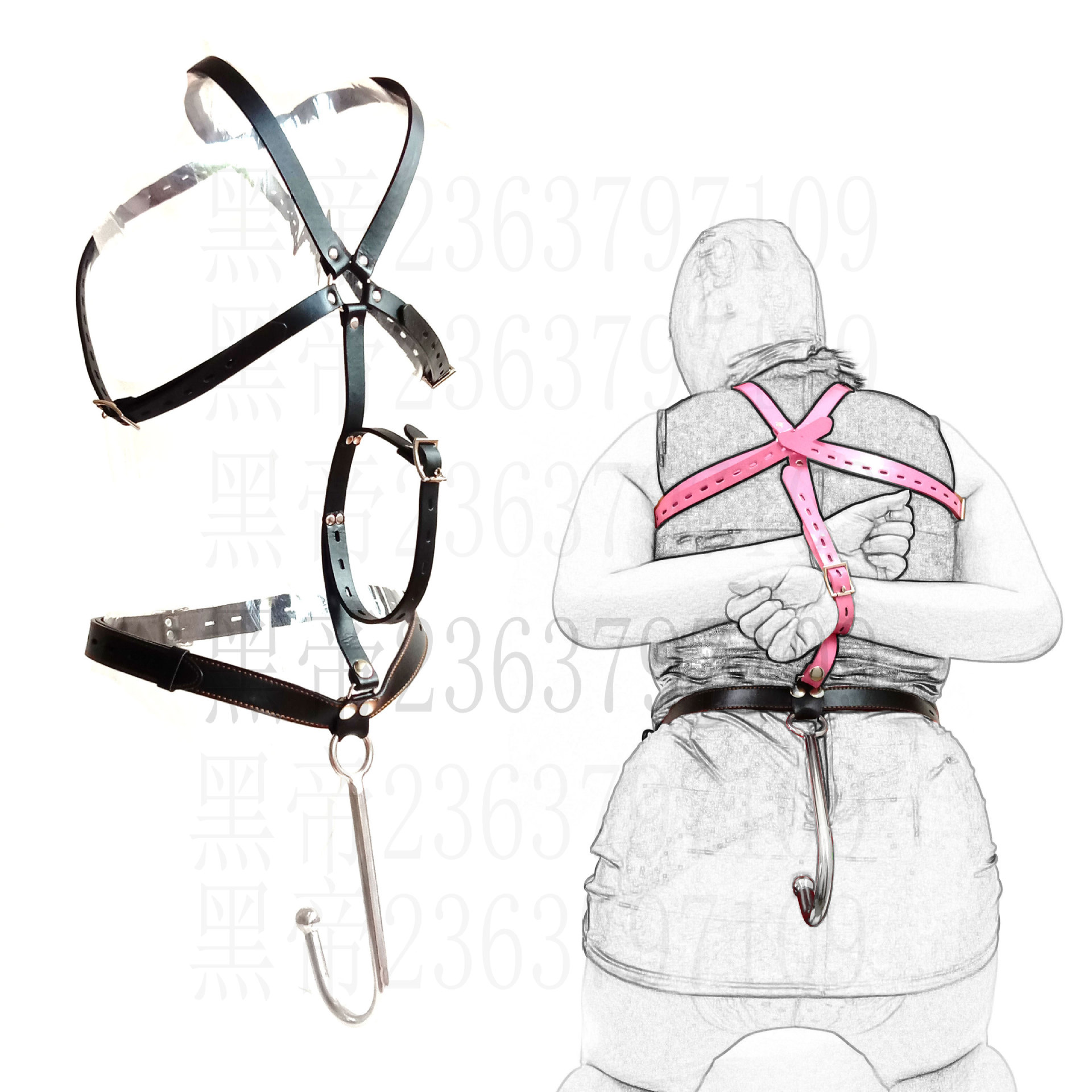 黑帝 肛钩连体束缚带金属不锈钢肛门钩 后庭自慰成人刺激性玩具