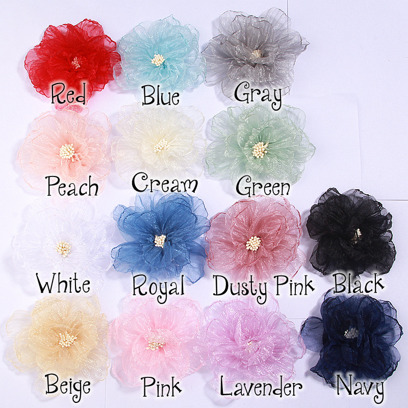 Diy Headdress 9cm Korean Style Organza Hand-Burnt Edge Flower Crumpled Yarn Fabric Flower Shoes and Hats Clothing Accessories