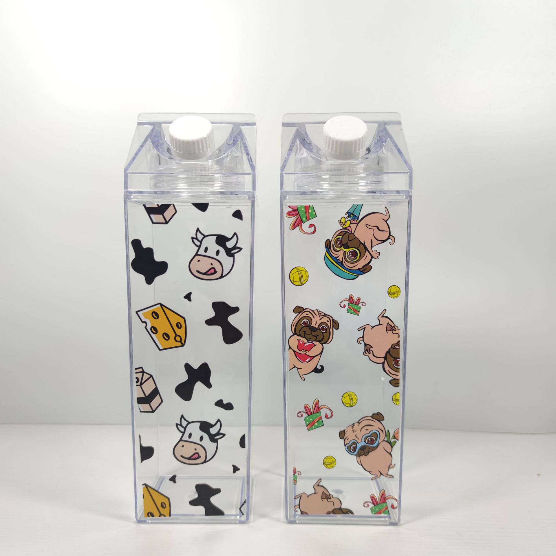 New Products in Stock 1000mlps Milk Cup Bear Printing Milk Cup Large Capacity out Square Plastic Cup