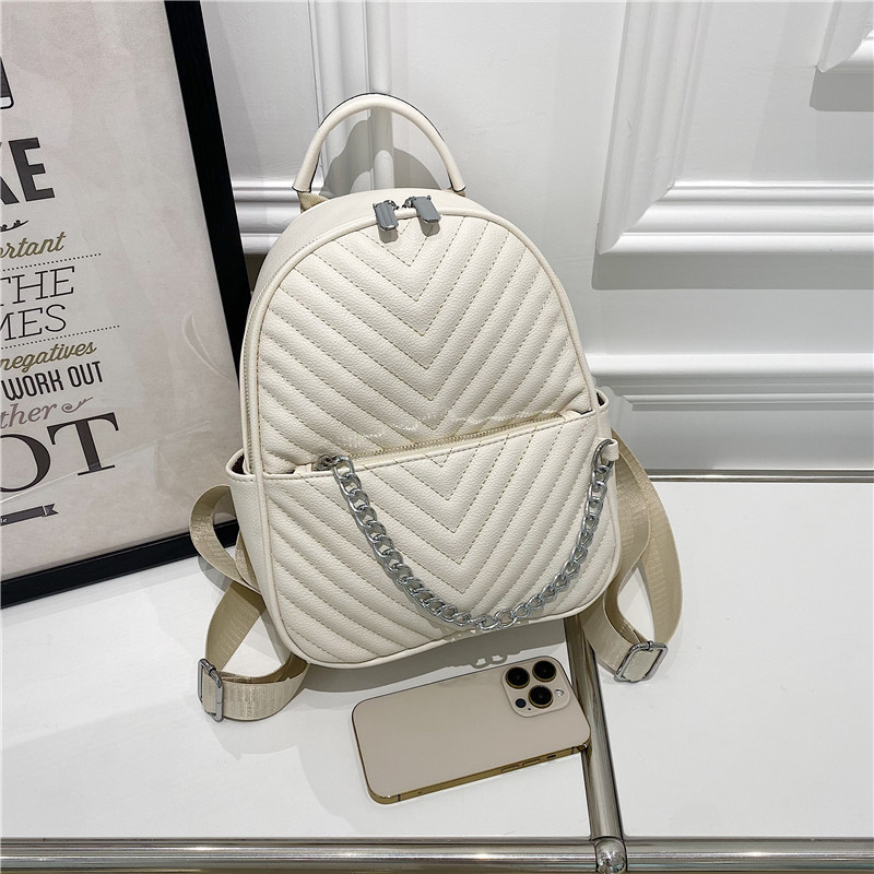 2023 Korean Style Fashionable All-Match Simple New Women's Backpack Casual Large Capacity Small Fresh Chain Shoulder Bag