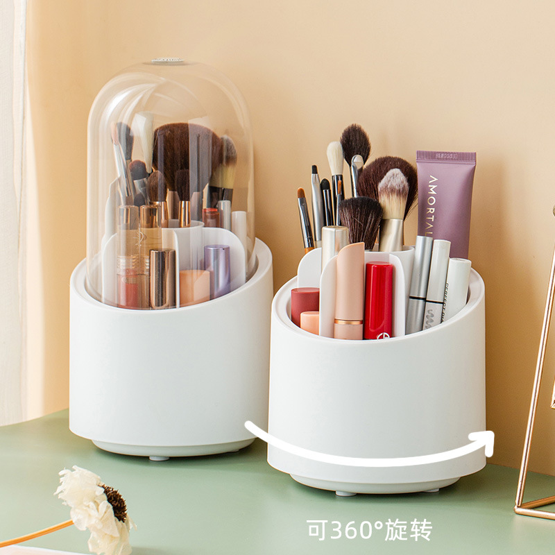 Makeup Brush Storage Bucket Dustproof Rotating Pen Holder Transparent Acrylic Box Desktop Cosmetics Storage Box Plastic