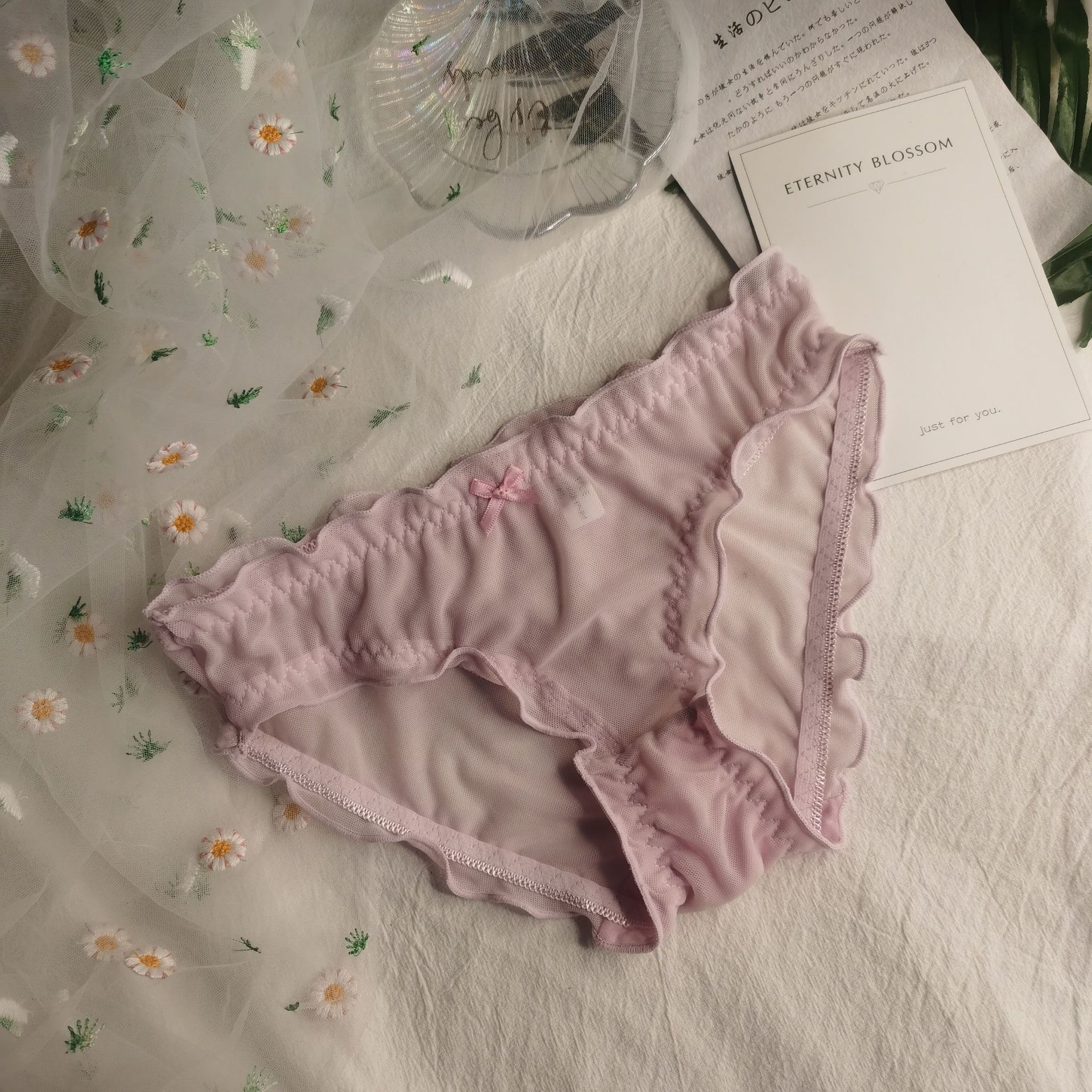 日系纱网透明女士内裤可爱木耳边少女面包裤低腰棉裆性感三角裤