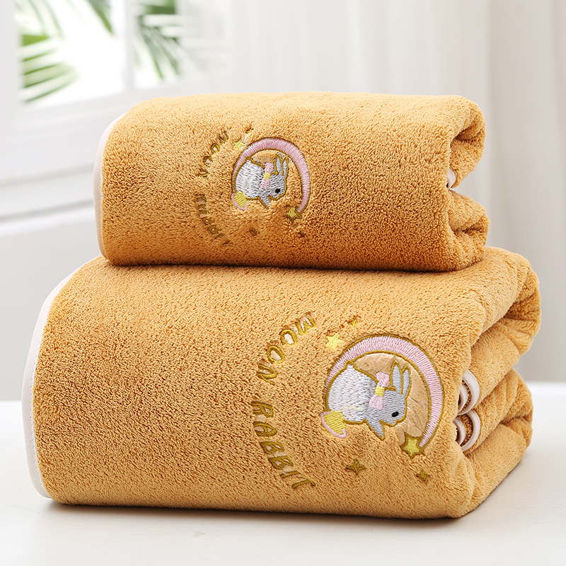 Wholesale Bath Towel Female Coral Fleece Thickened Adult Absorbent Household Non-Cotton Beach Towel High-End Bath Towel Embroidered Moon Rabbit